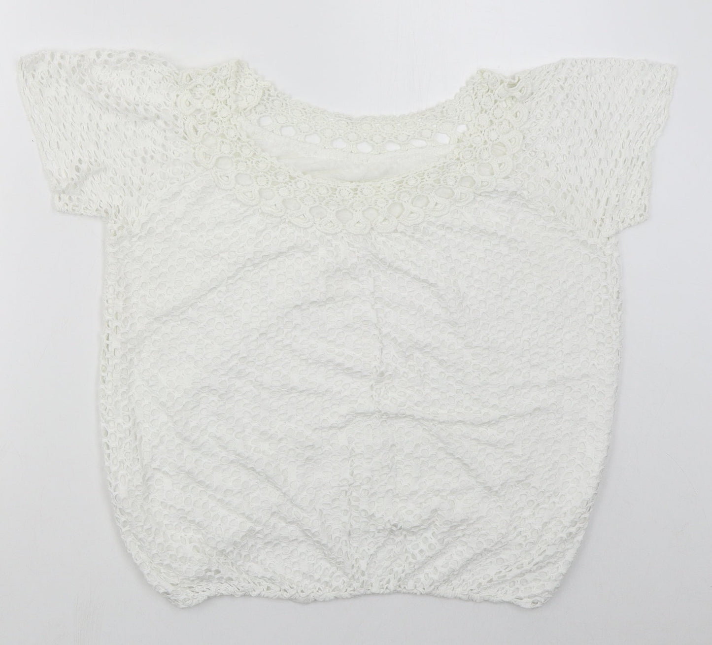 Made in Italy Womens White  Viscose Basic T-Shirt Size M Boat Neck