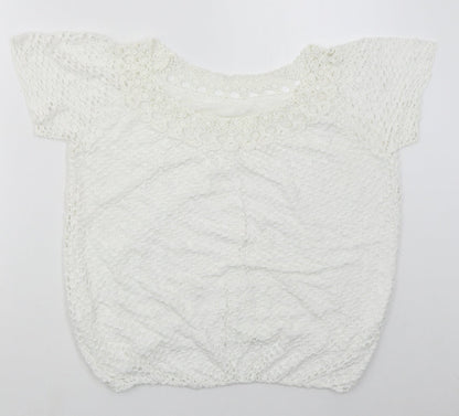 Made in Italy Womens White  Viscose Basic T-Shirt Size M Boat Neck