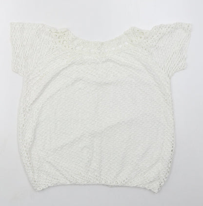 Made in Italy Womens White  Viscose Basic T-Shirt Size M Boat Neck