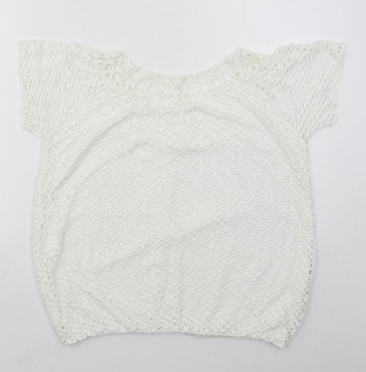 Made in Italy Womens White  Viscose Basic T-Shirt Size M Boat Neck