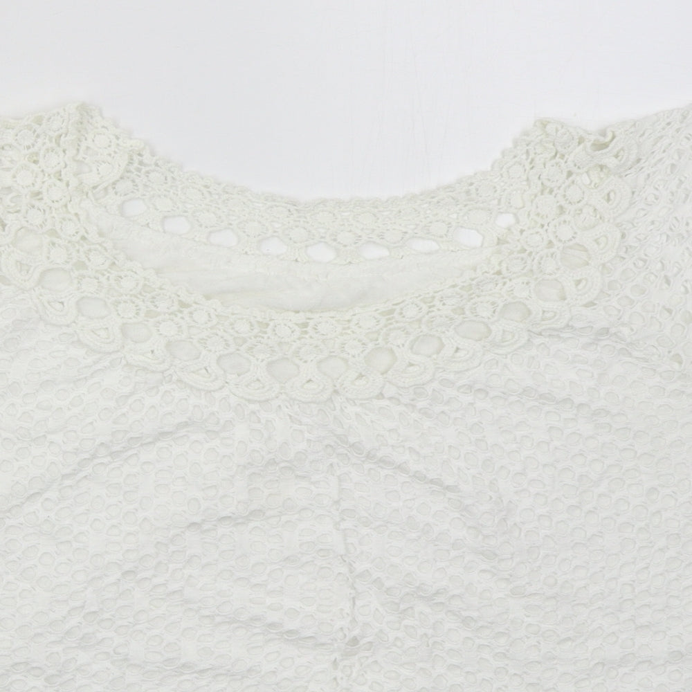 Made in Italy Womens White  Viscose Basic T-Shirt Size M Boat Neck