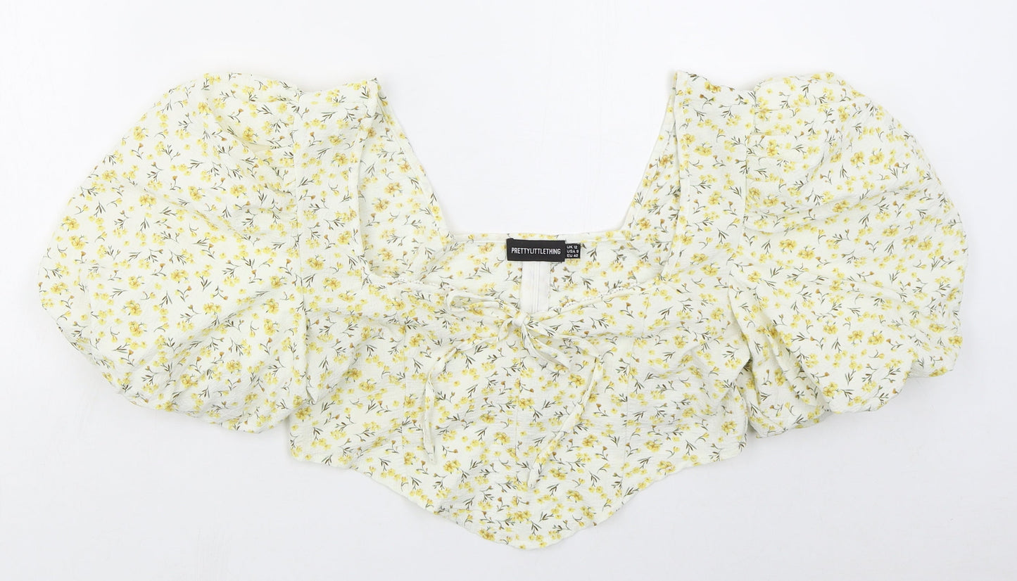 Womens UK Size 12 PRETTYLITTLETHING Yellow Cropped Blouse