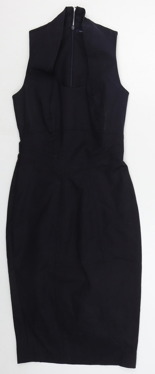 French Connection Womens Blue  Cotton Pencil Dress  Size 6  Scoop Neck Zip