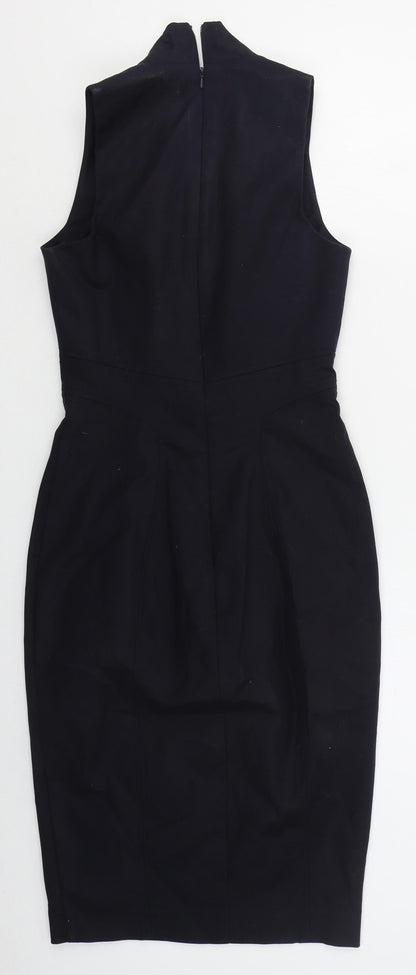 French Connection Womens Blue  Cotton Pencil Dress  Size 6  Scoop Neck Zip