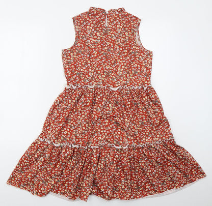 SheIn Womens Red Floral Polyester A-Line  Size S  Round Neck Button