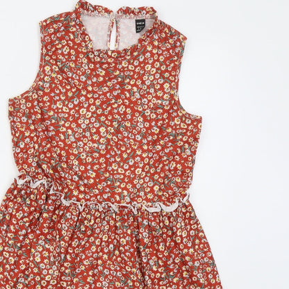 SheIn Womens Red Floral Polyester A-Line  Size S  Round Neck Button