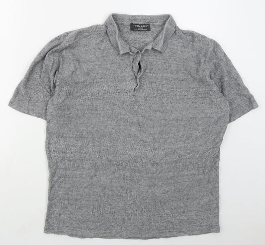 Primark Mens Grey  Cotton  Polo Size L Collared Pullover