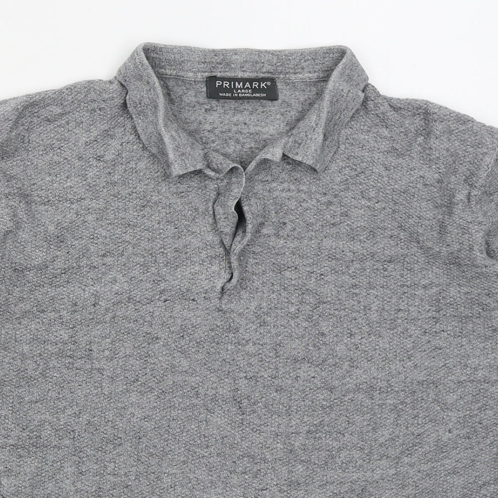 Primark Mens Grey  Cotton  Polo Size L Collared Pullover
