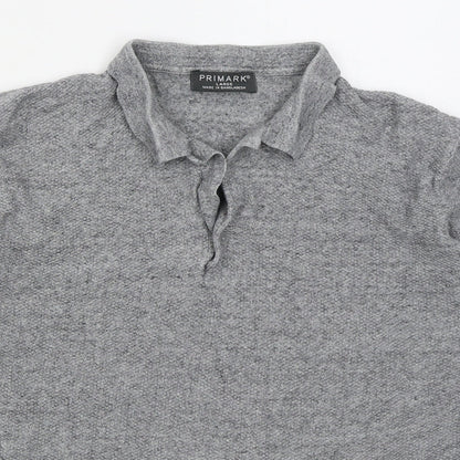 Primark Mens Grey  Cotton  Polo Size L Collared Pullover