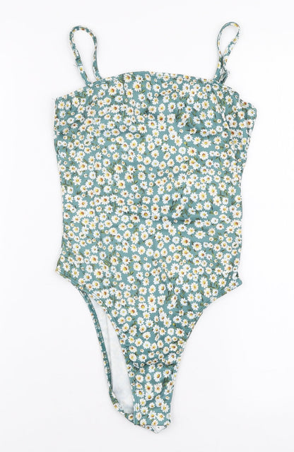 SheIn Womens Green Floral Polyester Bodysuit One-Piece Size XS  Snap