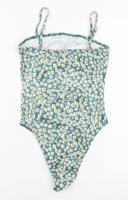 SheIn Womens Green Floral Polyester Bodysuit One-Piece Size XS  Snap