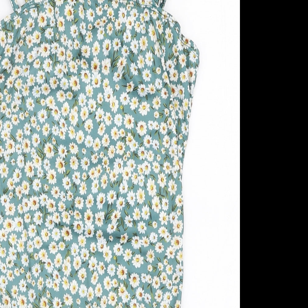 SheIn Womens Green Floral Polyester Bodysuit One-Piece Size XS  Snap