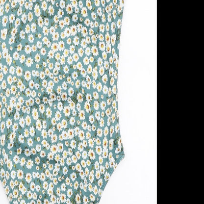 SheIn Womens Green Floral Polyester Bodysuit One-Piece Size XS  Snap