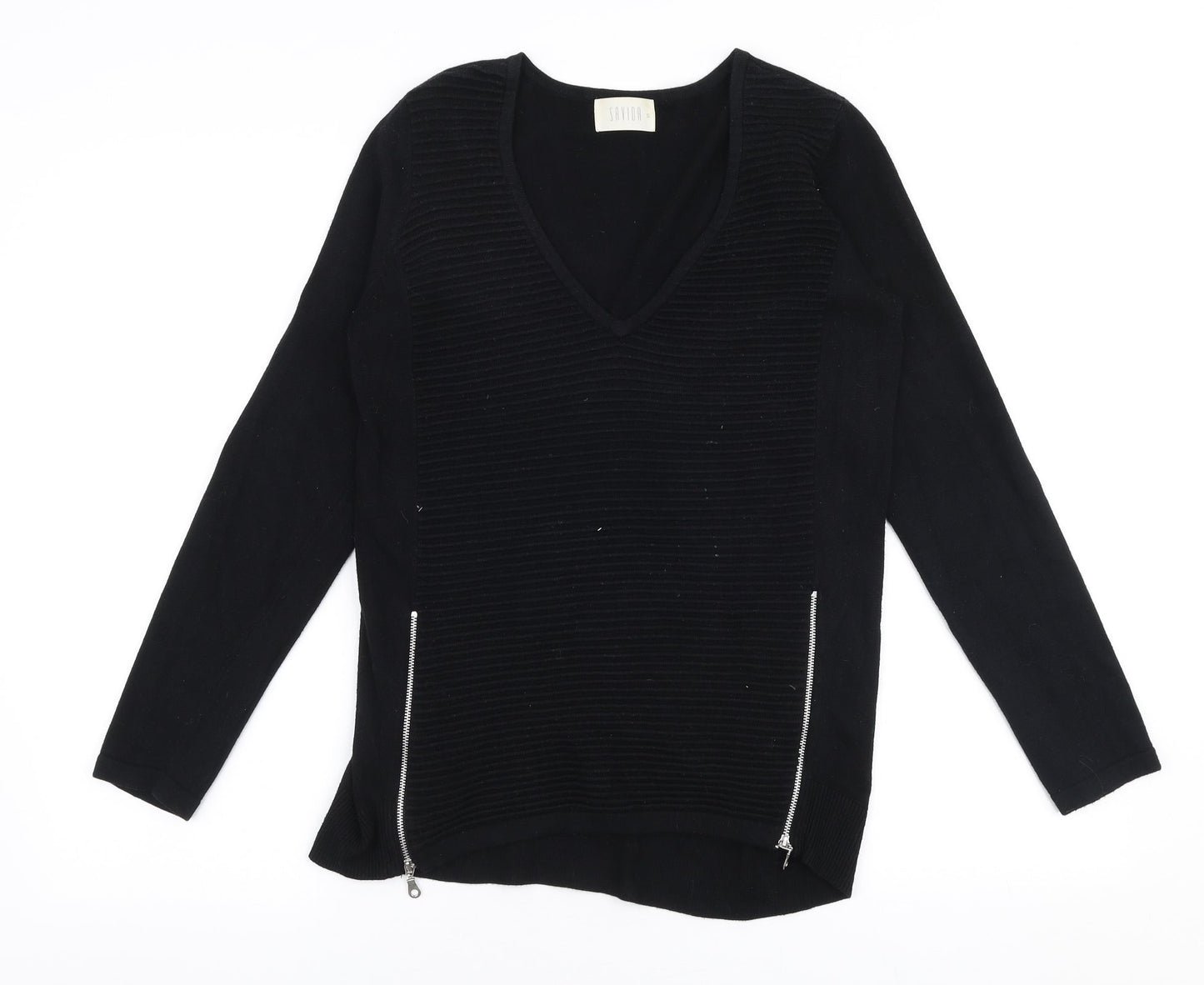 Savida Womens Black V-Neck  Viscose Pullover Jumper Size S