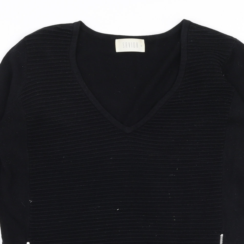 Savida Womens Black V-Neck  Viscose Pullover Jumper Size S