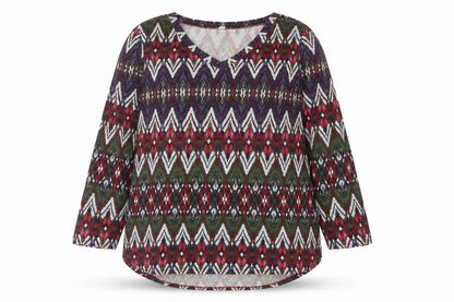 Tacera Womens Multicoloured V-Neck Geometric Polyester Pullover Jumper Size XL