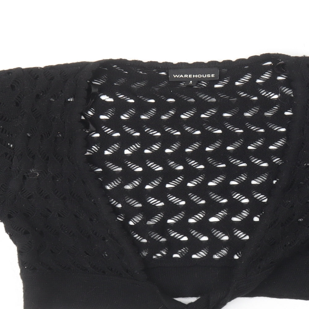 Warehouse Womens Black V-Neck  Acrylic Cardigan Jumper Size 8