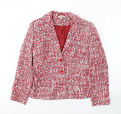 Mackyes Womens Red Geometric Polyester Jacket Suit Jacket Size 10