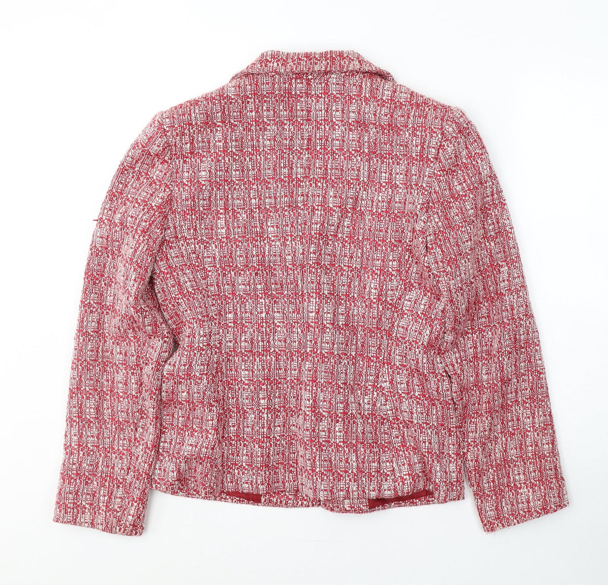 Mackyes Womens Red Geometric Polyester Jacket Suit Jacket Size 10