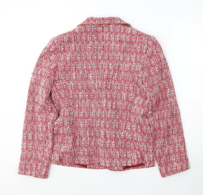 Mackyes Womens Red Geometric Polyester Jacket Suit Jacket Size 10
