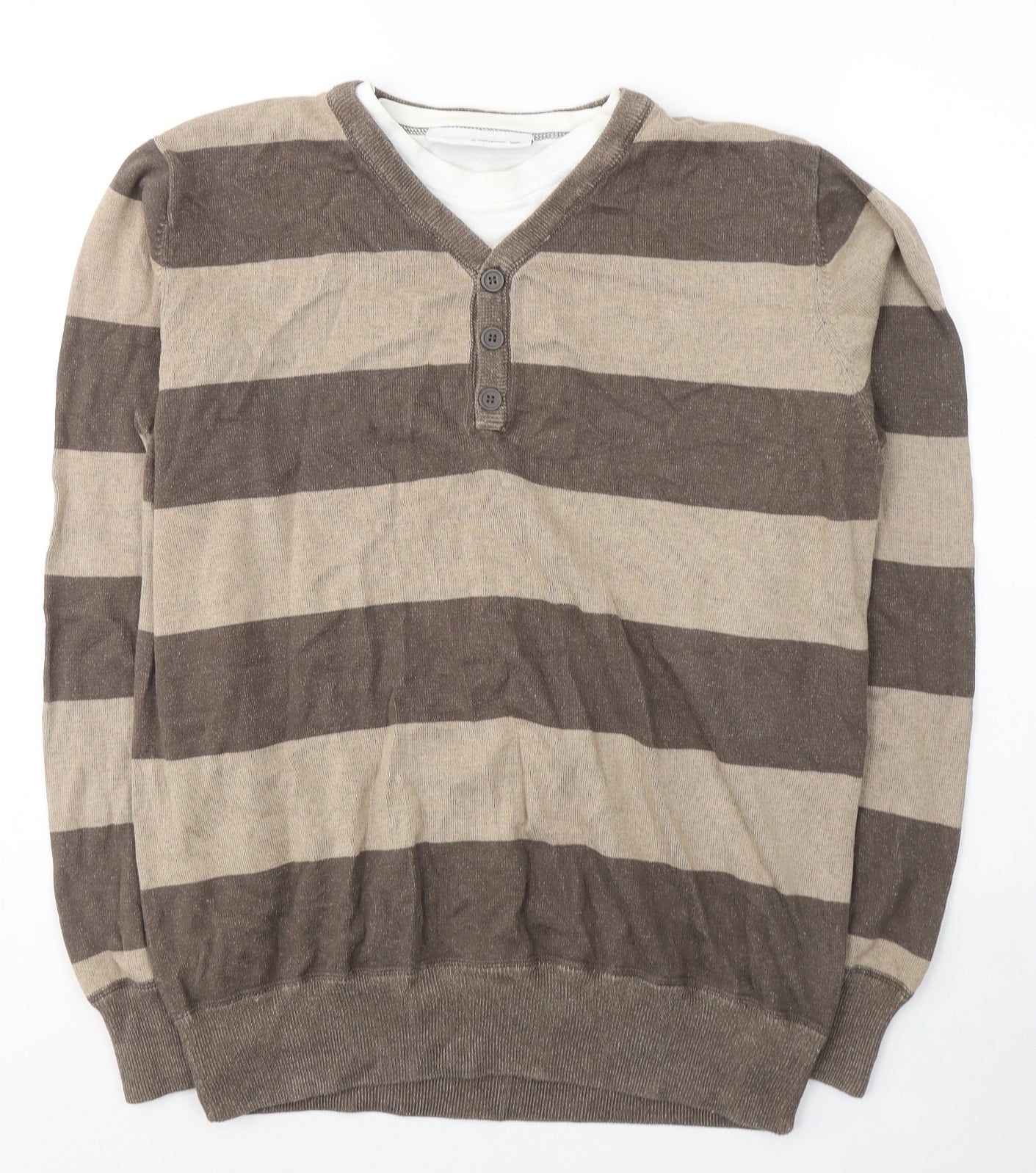 Burton Mens Beige V-Neck  Cotton Pullover Jumper Size L