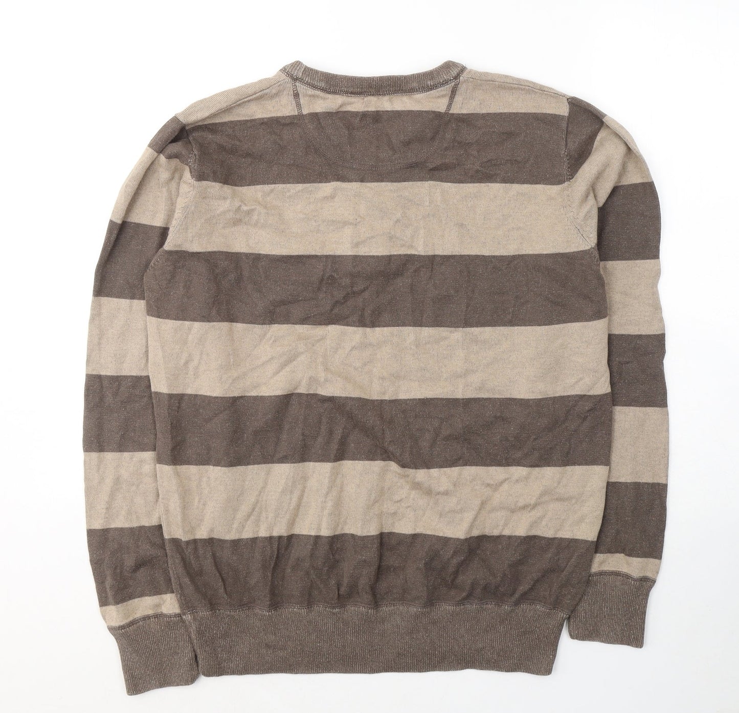 Burton Mens Beige V-Neck  Cotton Pullover Jumper Size L