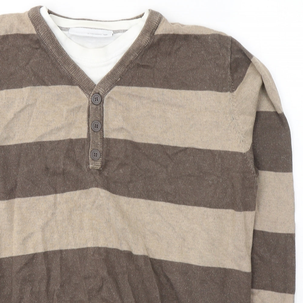 Burton Mens Beige V-Neck  Cotton Pullover Jumper Size L