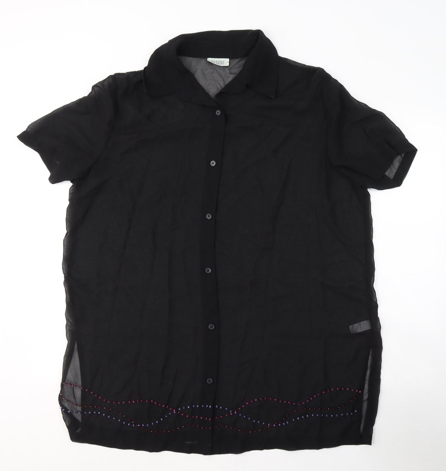 Womens UK Size 18 Resort Black Basic Button-Up