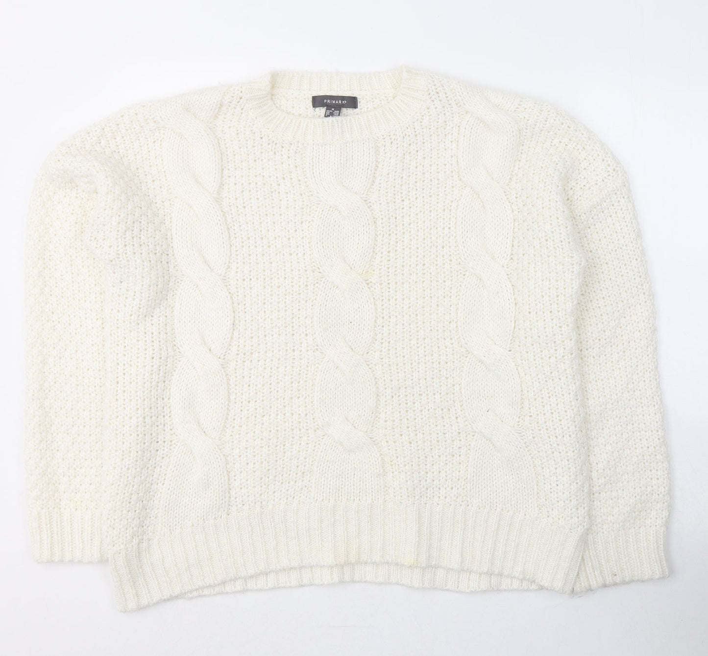 Primark Womens White Round Neck  Acrylic Pullover Jumper Size 18