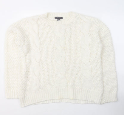 Primark Womens White Round Neck  Acrylic Pullover Jumper Size 18