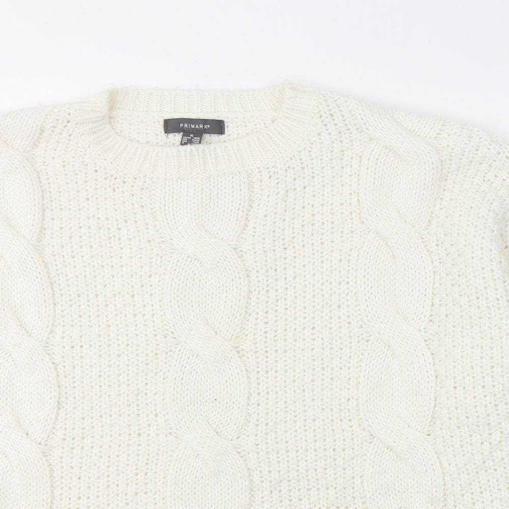 Primark Womens White Round Neck  Acrylic Pullover Jumper Size 18