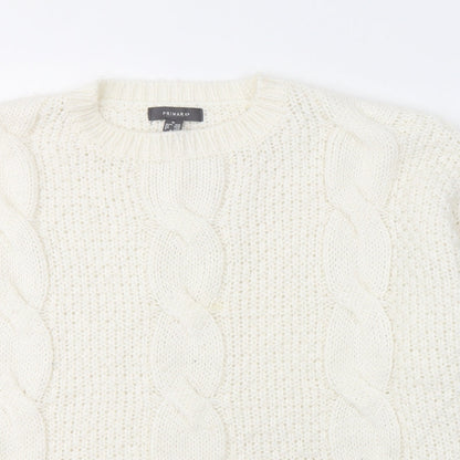 Primark Womens White Round Neck  Acrylic Pullover Jumper Size 18