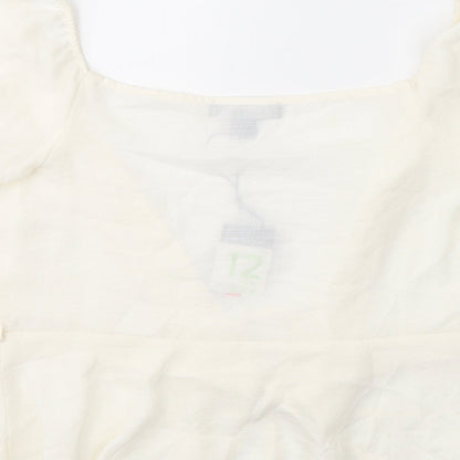 Primark Womens Ivory  Viscose Basic Blouse Size 12 V-Neck