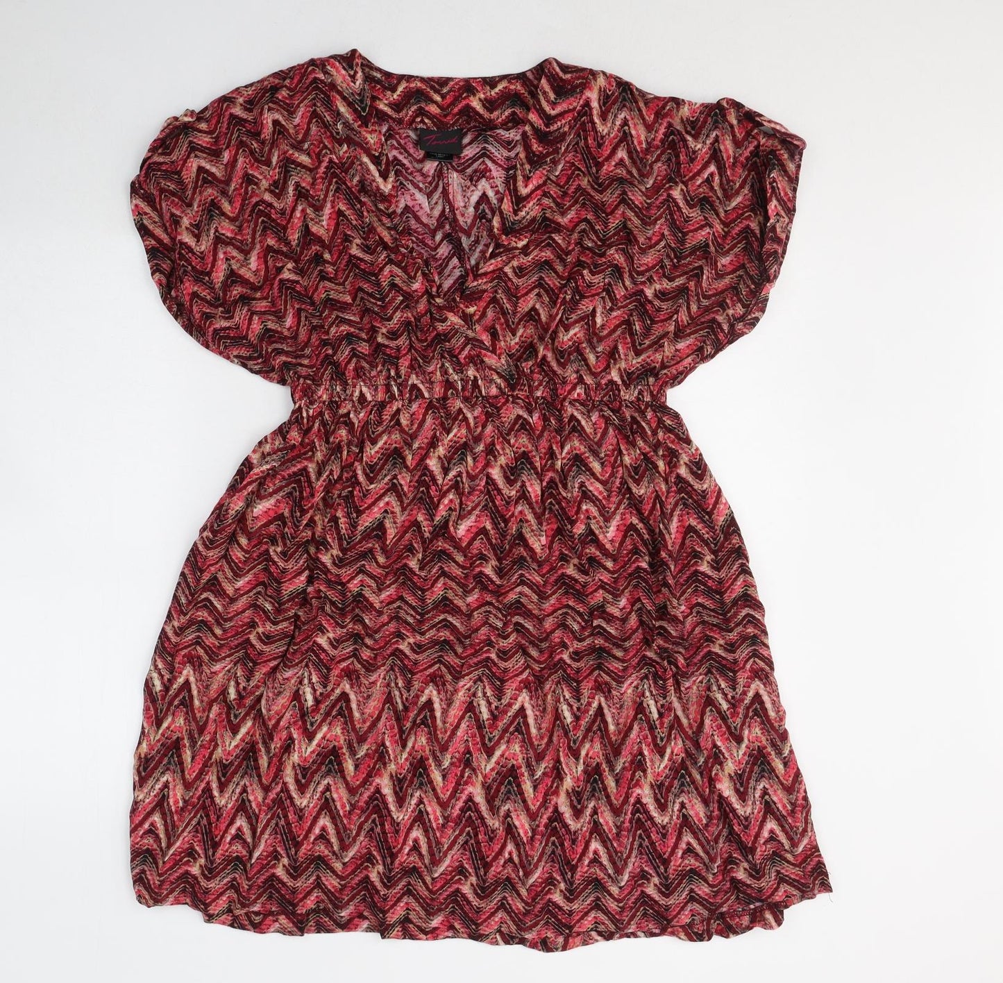 Tonid Womens Pink Geometric Viscose Fit & Flare  Size M  V-Neck Pullover