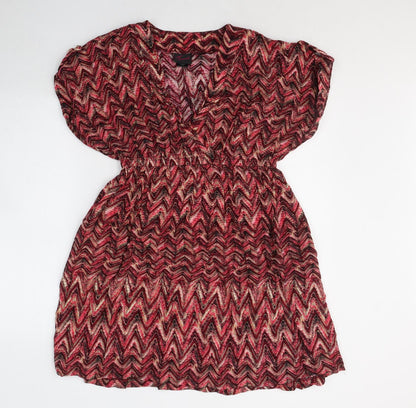 Tonid Womens Pink Geometric Viscose Fit & Flare  Size M  V-Neck Pullover