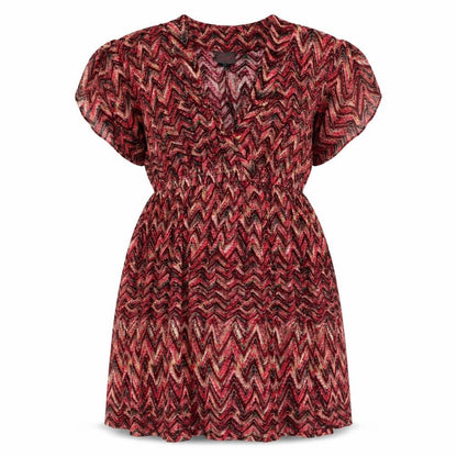 Tonid Womens Pink Geometric Viscose Fit & Flare  Size M  V-Neck Pullover