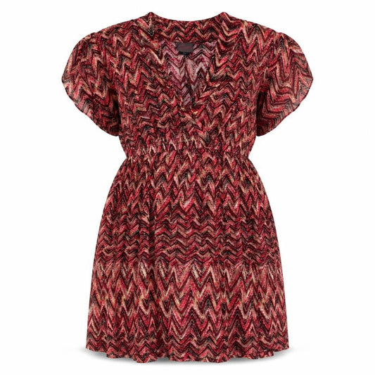 Tonid Womens Pink Geometric Viscose Fit & Flare  Size M  V-Neck Pullover