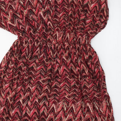 Tonid Womens Pink Geometric Viscose Fit & Flare  Size M  V-Neck Pullover
