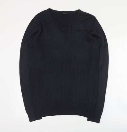 Cedar Wood State Mens Blue V-Neck  Cotton Pullover Jumper Size S