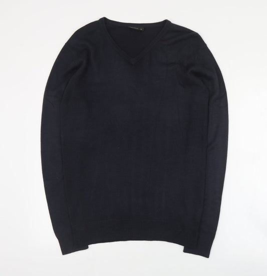 Cedar Wood State Mens Blue V-Neck  Cotton Pullover Jumper Size S