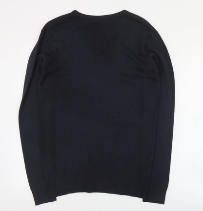 Cedar Wood State Mens Blue V-Neck  Cotton Pullover Jumper Size S