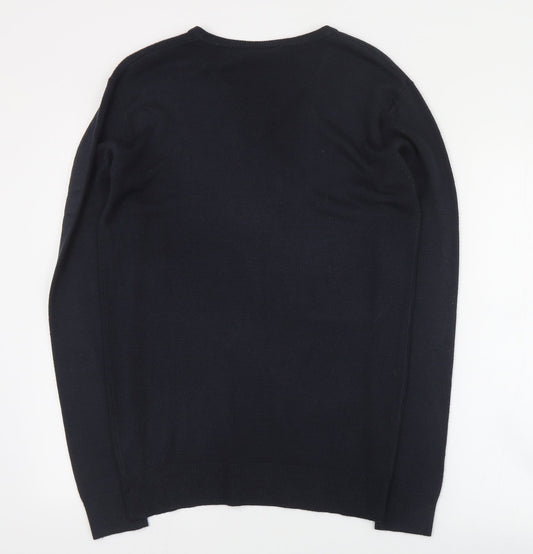 Cedar Wood State Mens Blue V-Neck  Cotton Pullover Jumper Size S