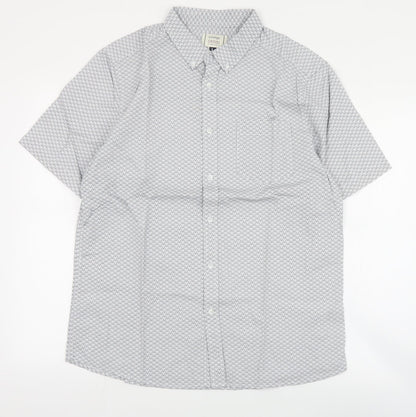 George Mens Black Geometric Cotton  Button-Up Size L Collared Button