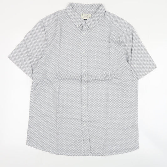 George Mens Black Geometric Cotton  Button-Up Size L Collared Button