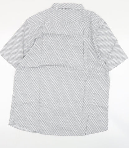 George Mens Black Geometric Cotton  Button-Up Size L Collared Button