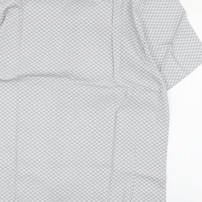 George Mens Black Geometric Cotton  Button-Up Size L Collared Button