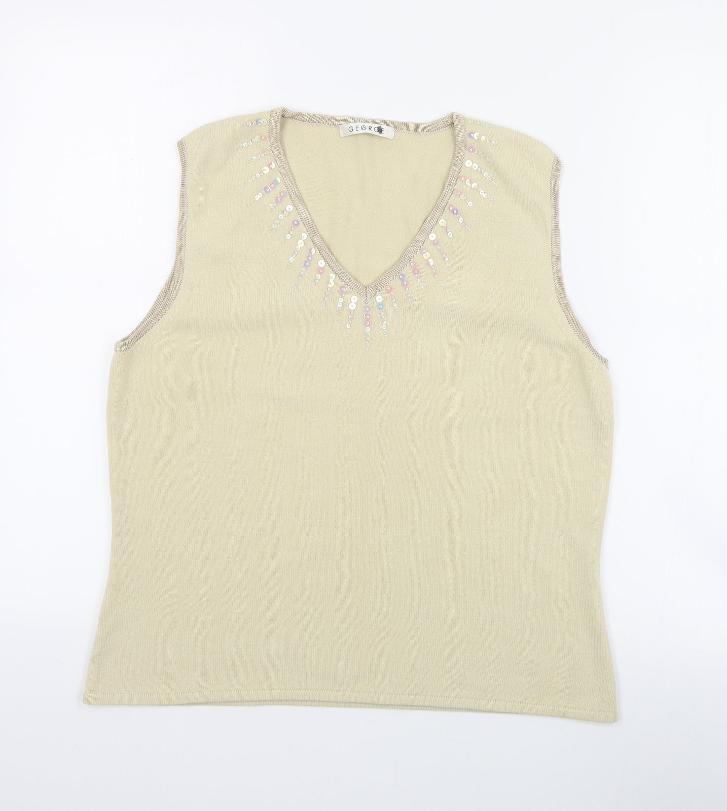 George Womens Beige V-Neck  Acrylic Vest Jumper Size 16