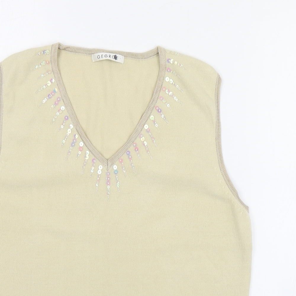 George Womens Beige V-Neck  Acrylic Vest Jumper Size 16
