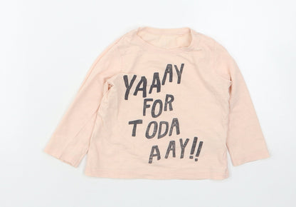 NEXT Girls Pink  Cotton Basic T-Shirt Size 12-18 Months Round Neck