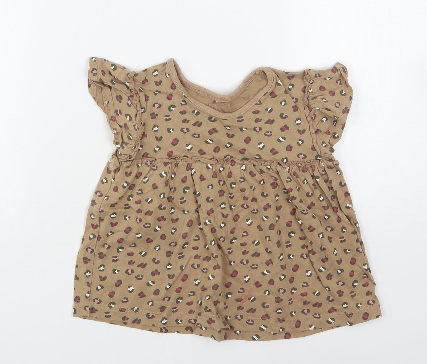 George Girls Brown Animal Print Cotton A-Line  Size 2-3 Years  Round Neck